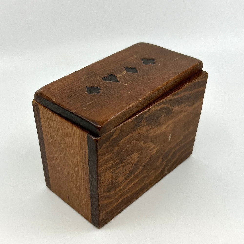 Vintage Wooden Double Card Deck Playing Card Holder Rustic ManCave Poker Carved